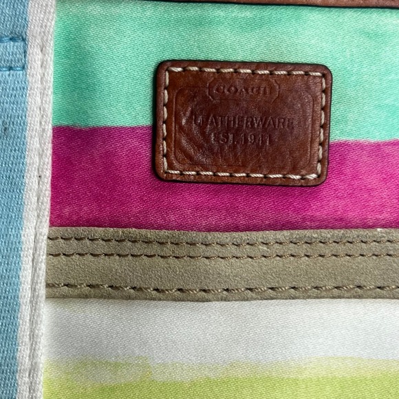 Coach Watercolor Stripe Canvas Tote Bag Leather Trim Multicolor Medium - Picture 3 of 7